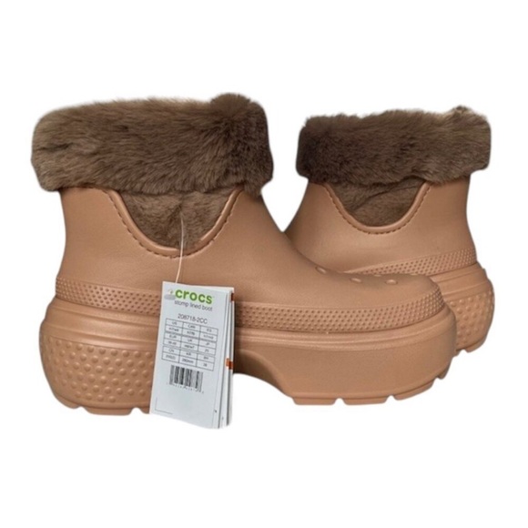 CROCS unisex adult men’s women’s Brown blush cork faux Fur-Lined stomp Boots - Picture 2 of 4